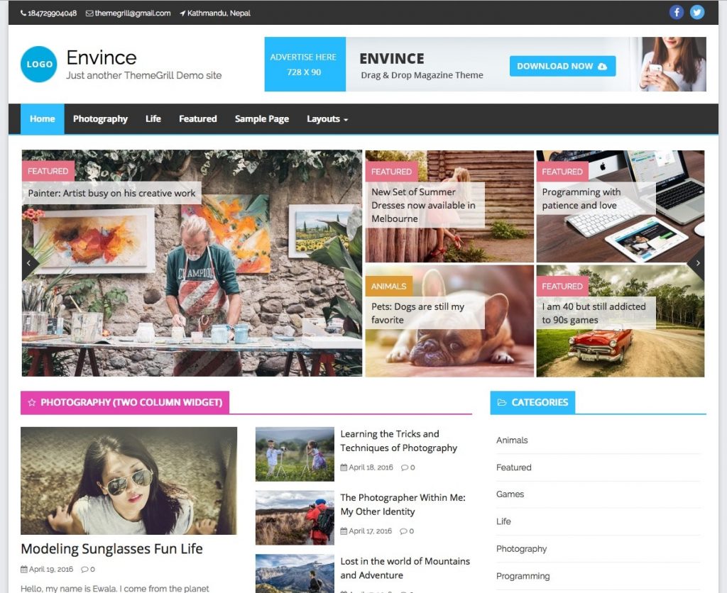 Envince magazine WordPress theme