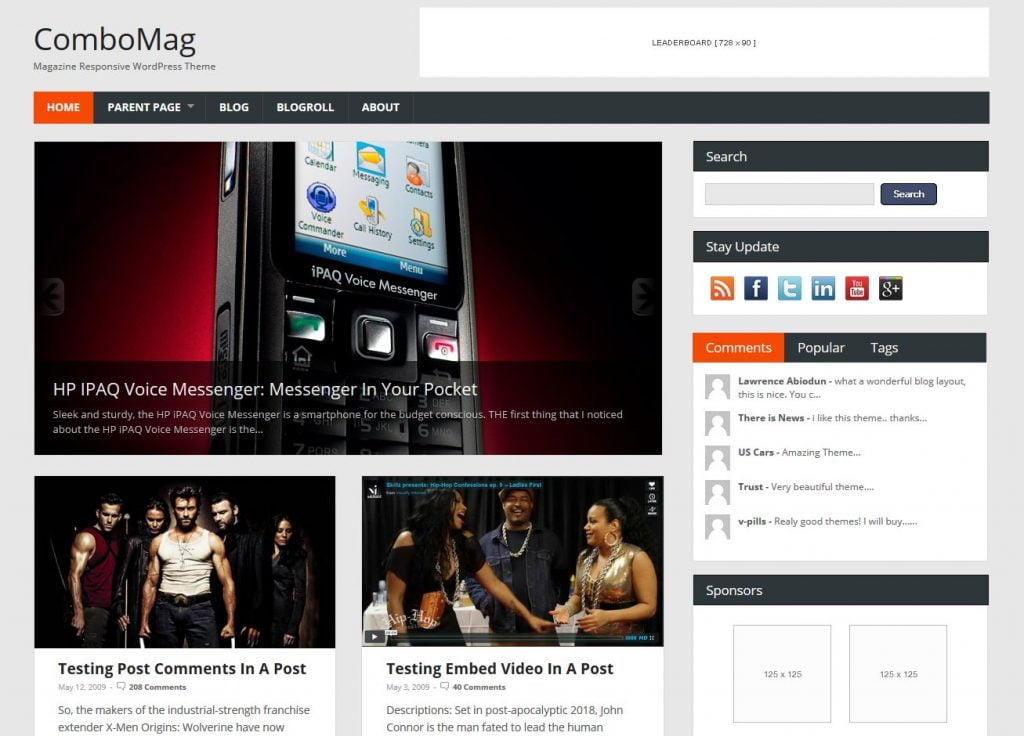 free magazine wordpress theme combomag