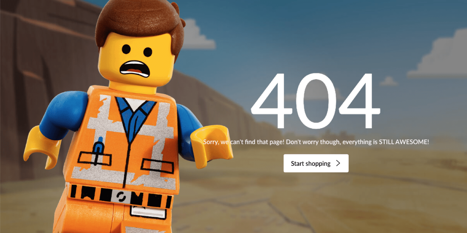 An example of a 404 page on the Lego website