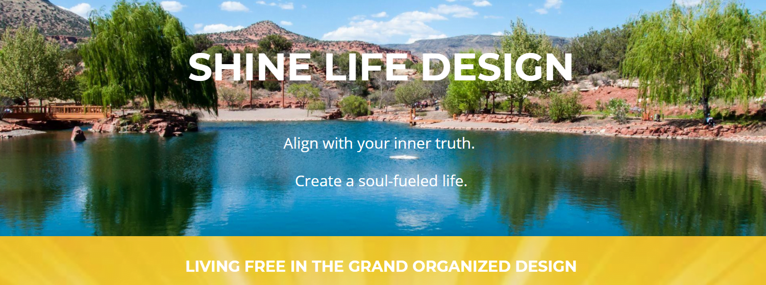 Screenshot of Shine Life Design website featuring an image of a lake