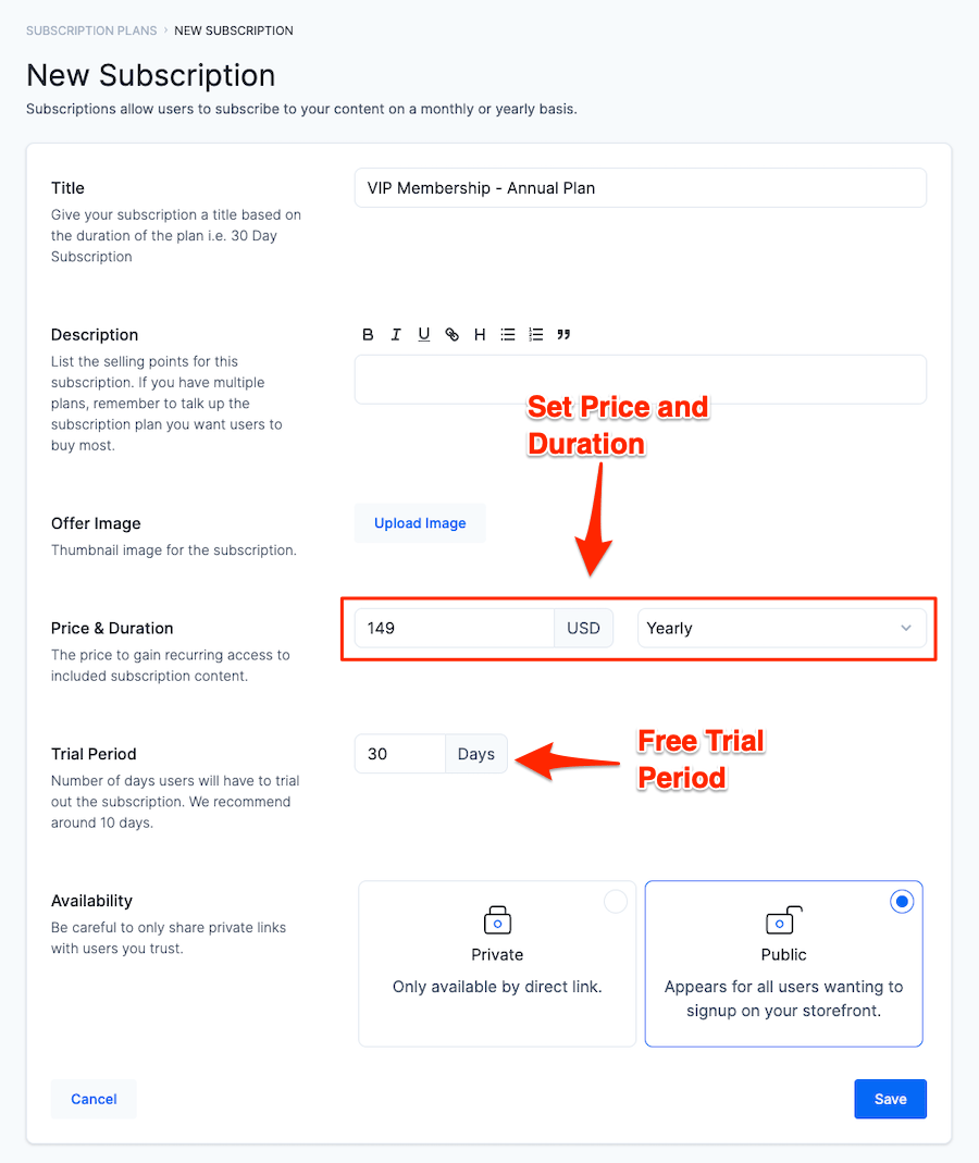 Create a Subscription in Uscreen