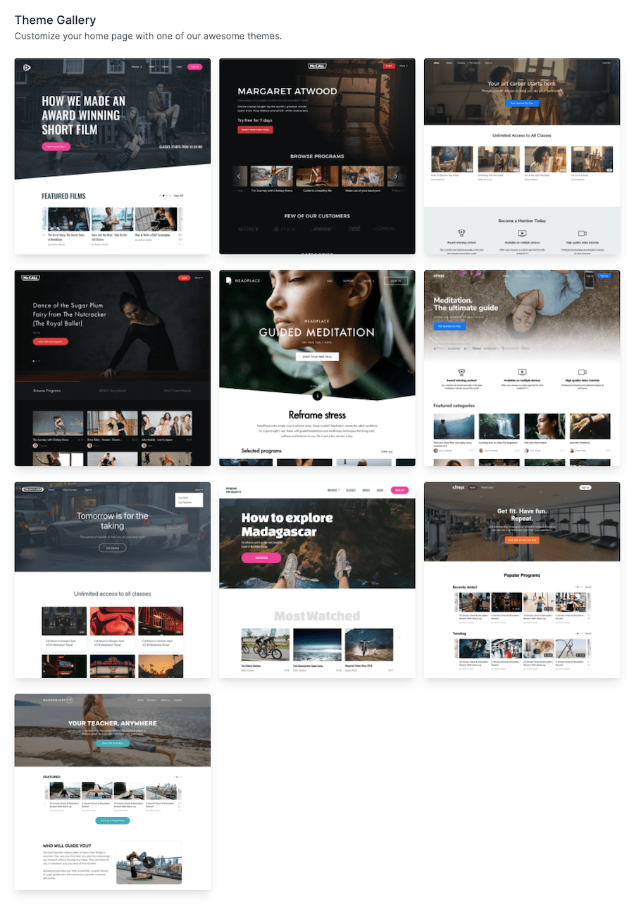 Uscreen Homepage Themes