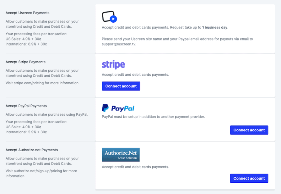 Uscreen Payment Gateways