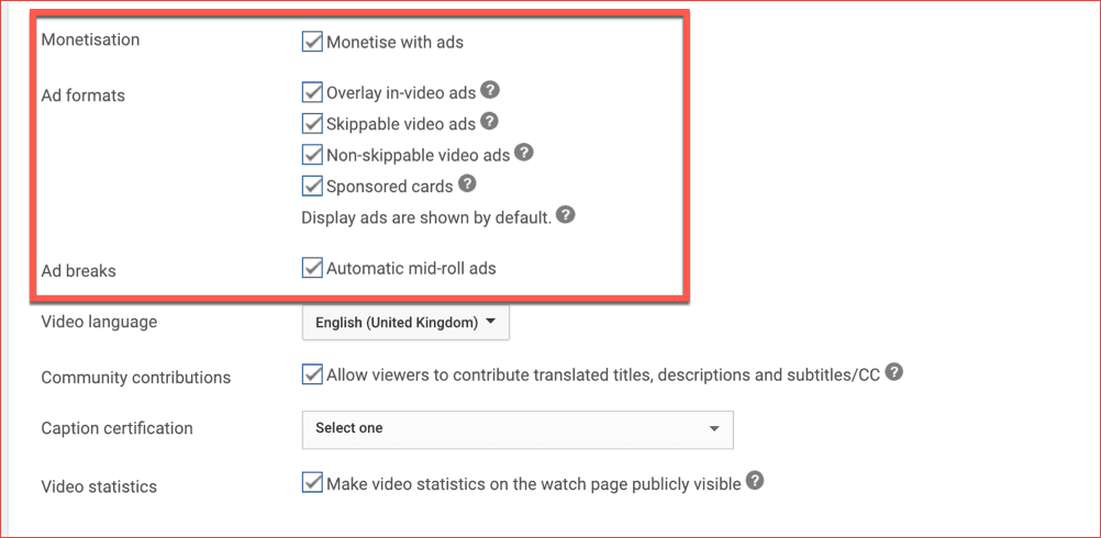 YouTube monetization preferences