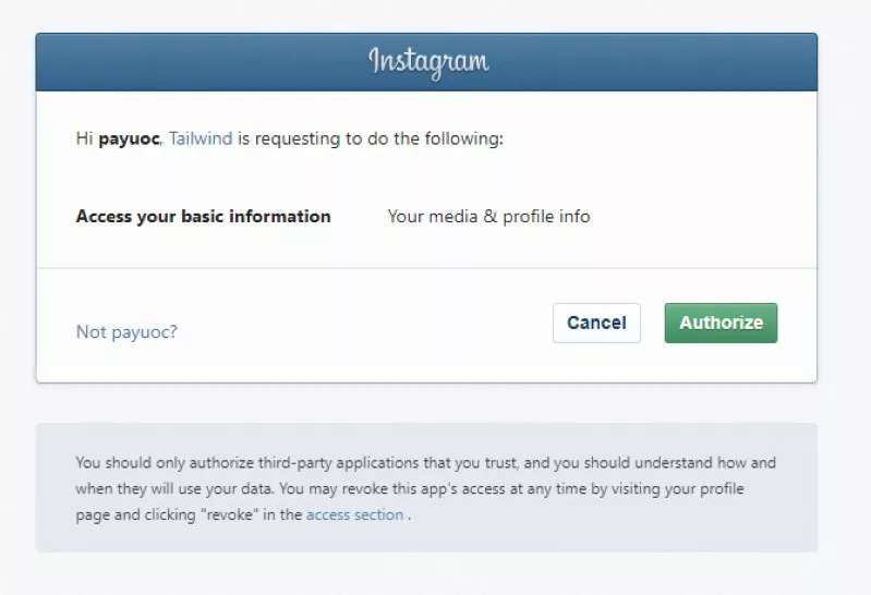 Authorize Tailwind account with Instagram