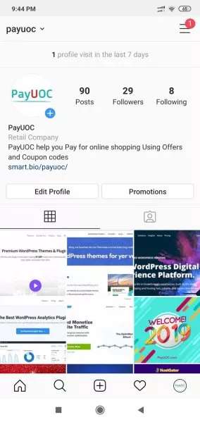 PayUOC Instagram account with Smart Bio URL