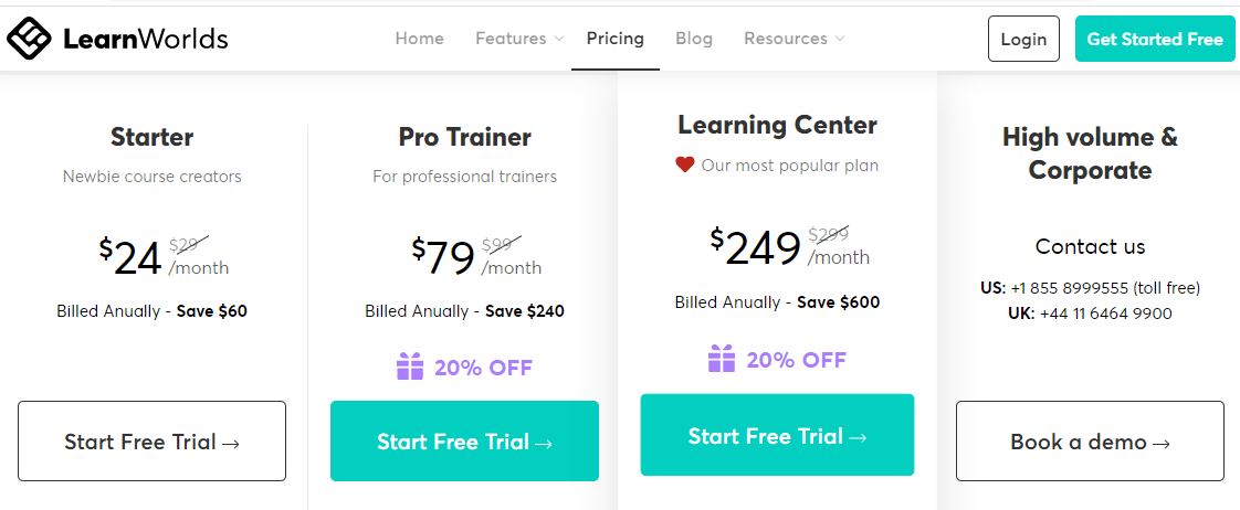 Pricing Page - LearnWorlds