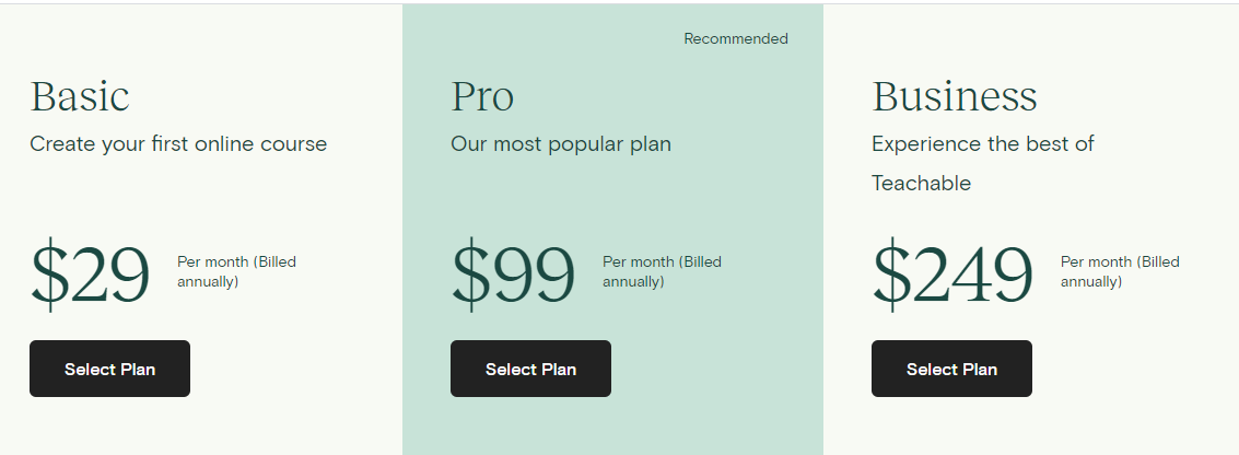 Pricing Page - Teachable