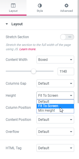 Create A Full Height Section In Elementor