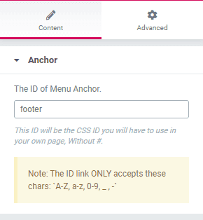Elementor - Menu Anchor Name