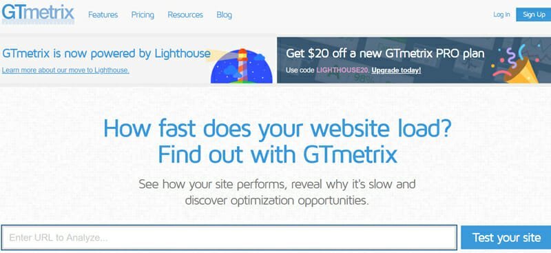 GTMetrix website analysis 