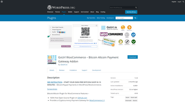 The GoUrl WooCommerce plugin help you adding a cryptocurrency payment gateway to your WordPress site.