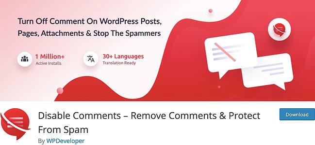 listing page of anti-spam Disable Comments plugin for WordPress