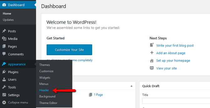 Access the header customization page in WordPress