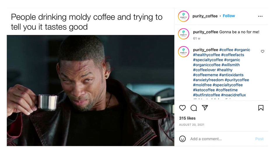 Social media meme campaign Purity Coffee