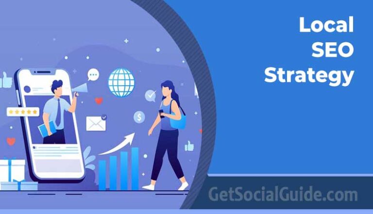 local SEO strategy concept showing map, local search optimization, and business attracting nearby customers