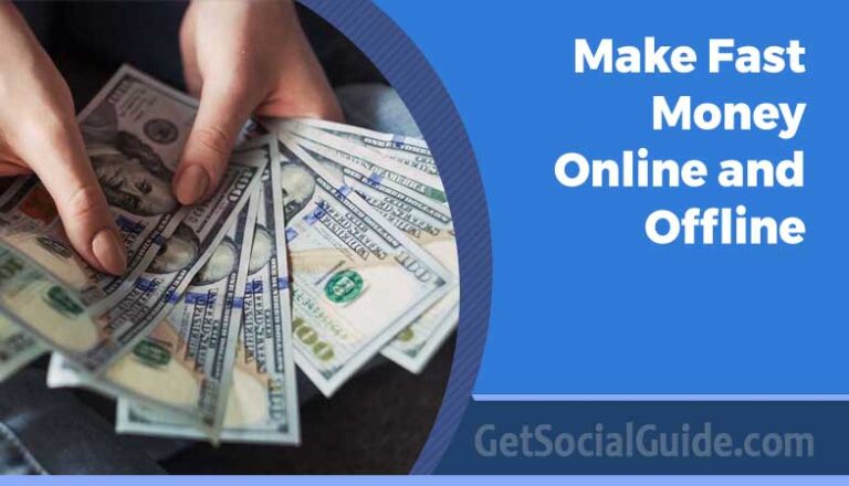 fast money ideas concept showing online and offline earning methods, side hustles, and quick ways to make money