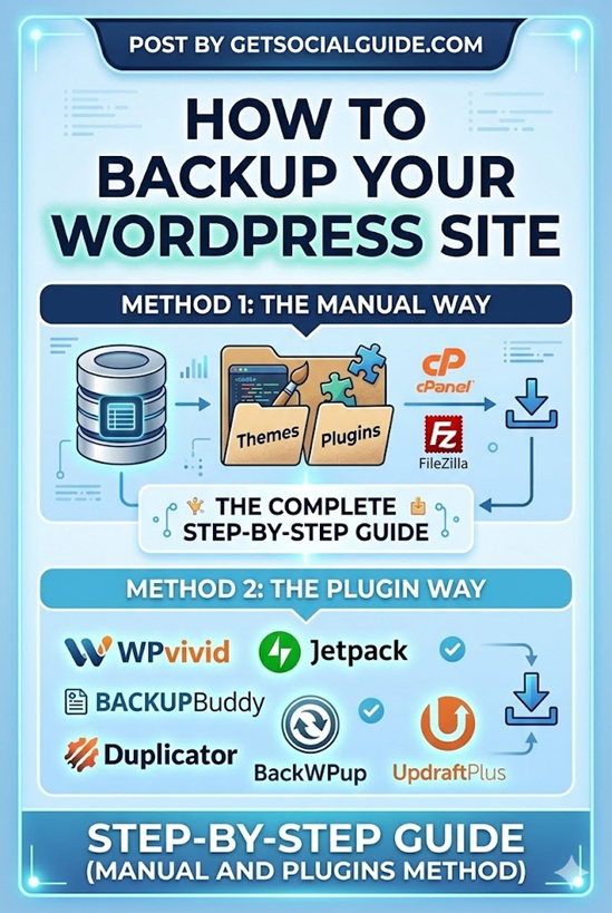 How to Backup WordPress Site 2 How to backup a WordPress site in 2026 — complete guide covering manual backup methods via cPanel and FTP, plus the best backup plugins