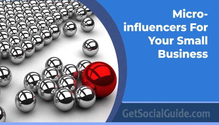 Red ball among many silver balls. Text: Micro-influencers For Your Small Business.