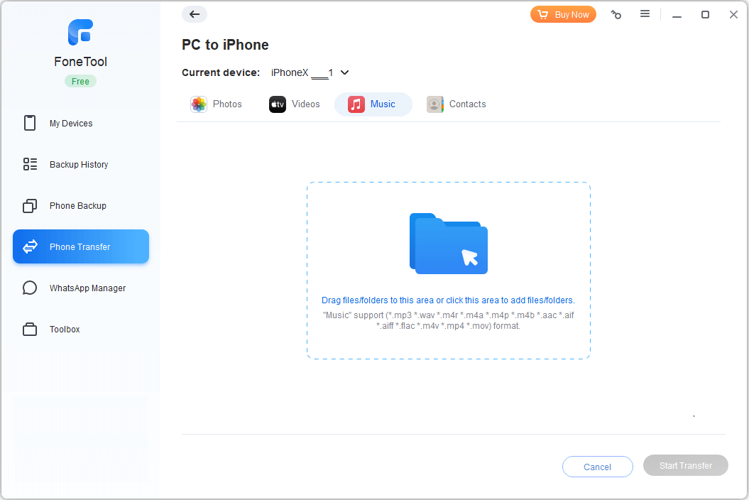 Transfer MP3 to iPhone from PC - Select Files