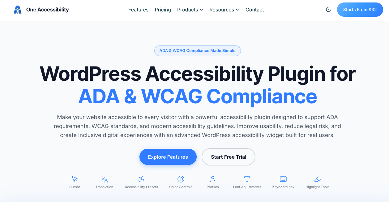 One Accessibility plugin toolbar