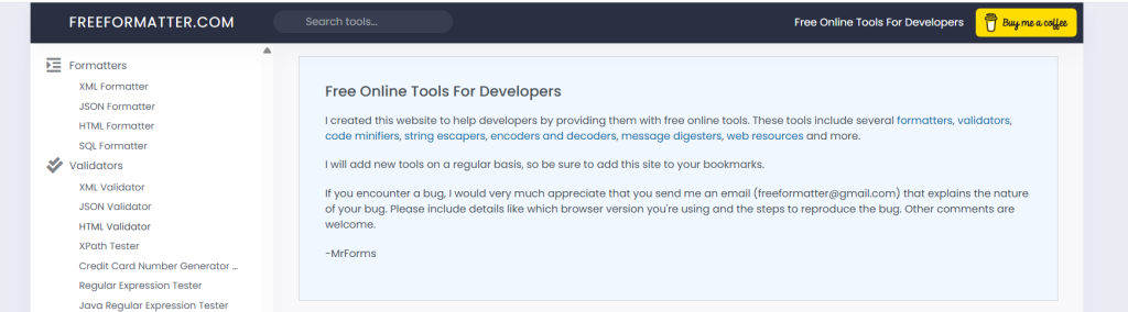 10 Top HTML Validators to Detect Errors and Optimize Your Code 8 FreeFormatter HTML Validator online tool interface showing paste-and-validate workflow with results displaying errors, warnings, and line numbers for HTML5 code — powered by Validator.Nu with support for SVG, MathML, and RDFa Lite