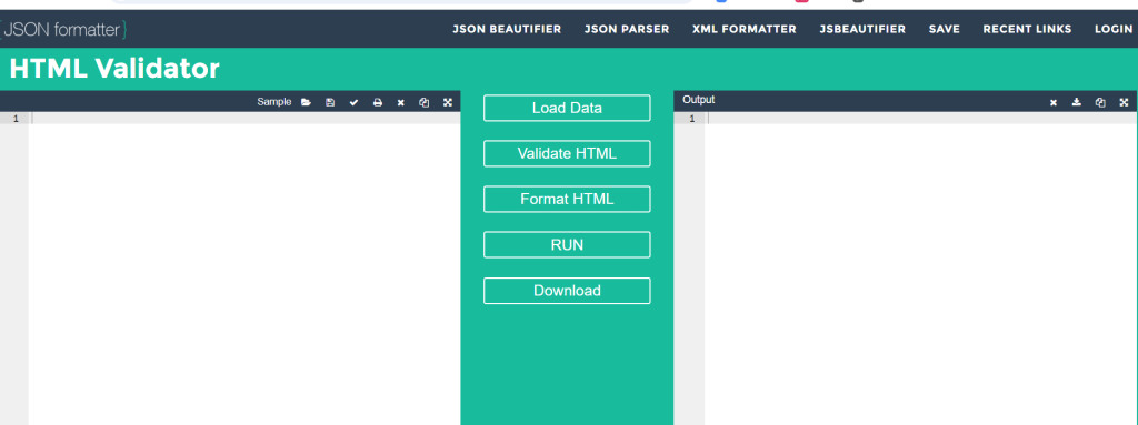 10 Top HTML Validators to Detect Errors and Optimize Your Code 11 JSONFormatter HTML Validator online tool showing copy-paste validation workflow with W3C-powered results, error line numbers, and URL sharing feature for sharing validated HTML snippets with team members