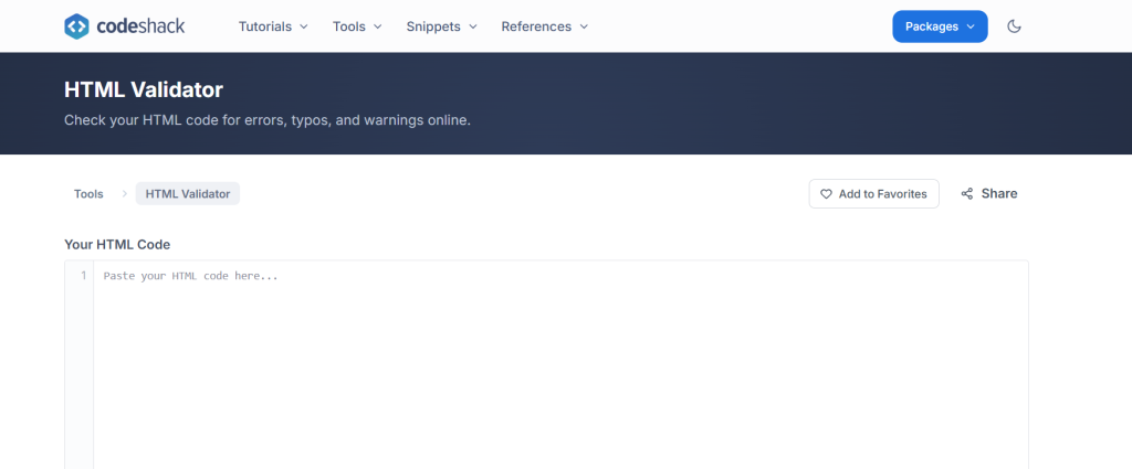 10 Top HTML Validators to Detect Errors and Optimize Your Code 12 Codeshack HTML Validator browser-based tool showing instant validation results with error list, line numbers, column references, and clear explanations of each issue — a clean, no-install W3C standards validator that runs entirely in the browser