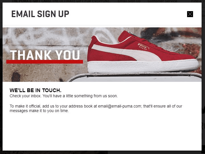 Puma welcome email asking subscribers to whitelist official email ID