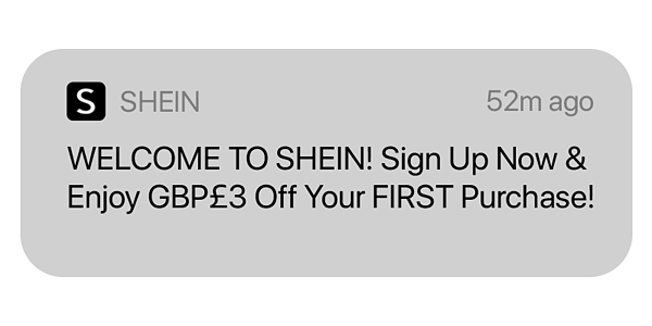SHEIN welcome discount offering $3 off first purchase