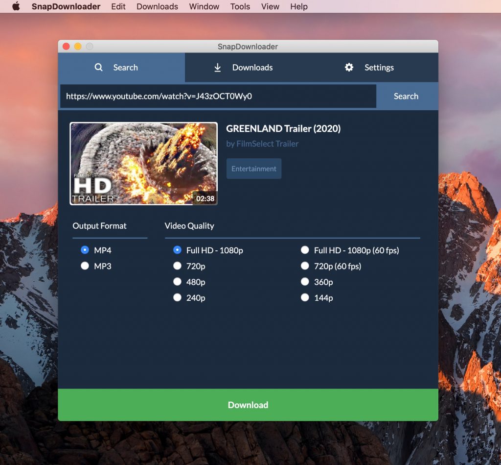 Best YouTube to MP3 Converter 5 SnapDownloader application interface showing video search and download options