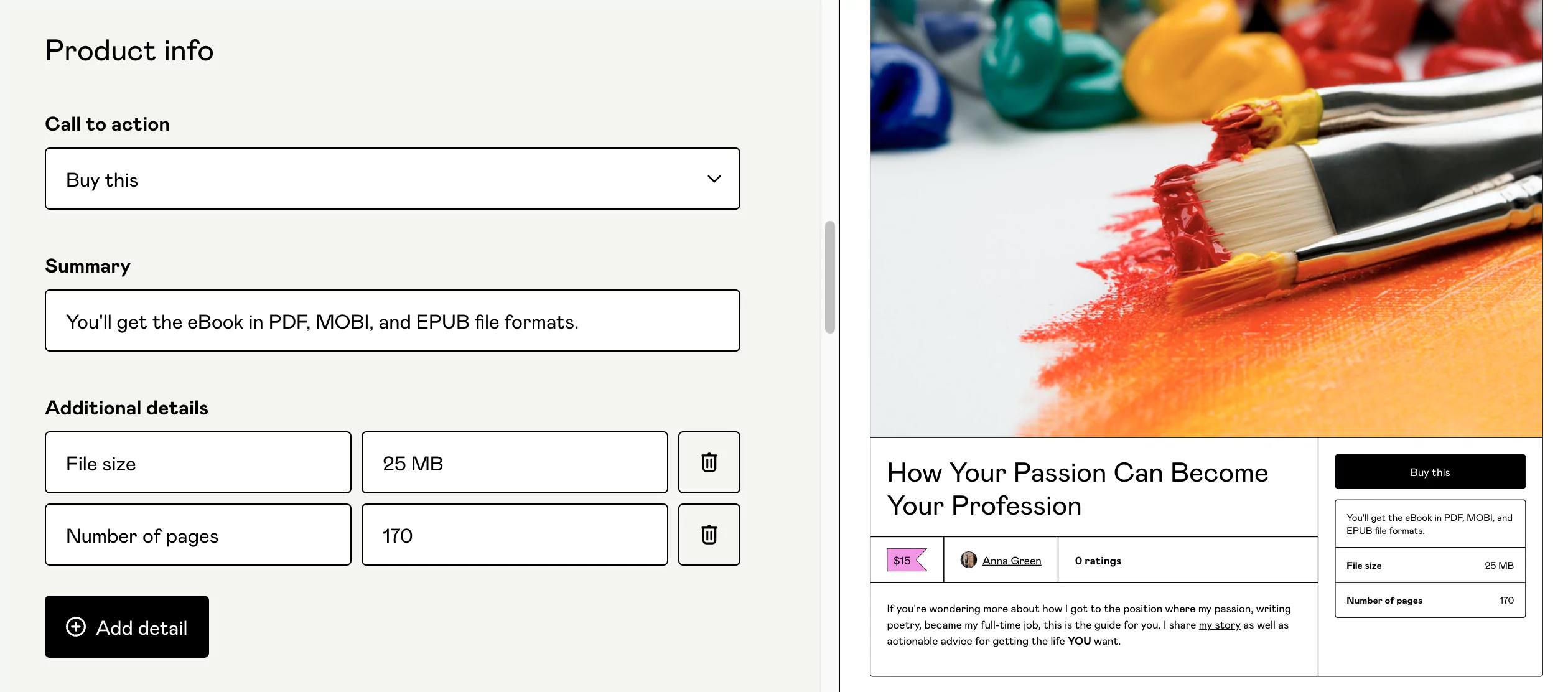 Gumroad product creation interface with pricing and content upload options for digital creators