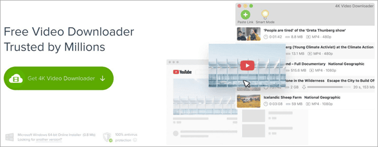 4K Video Downloader interface with playlist and channel options