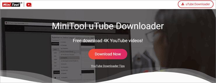 MiniTool uTube Downloader interface with URL and quality selection