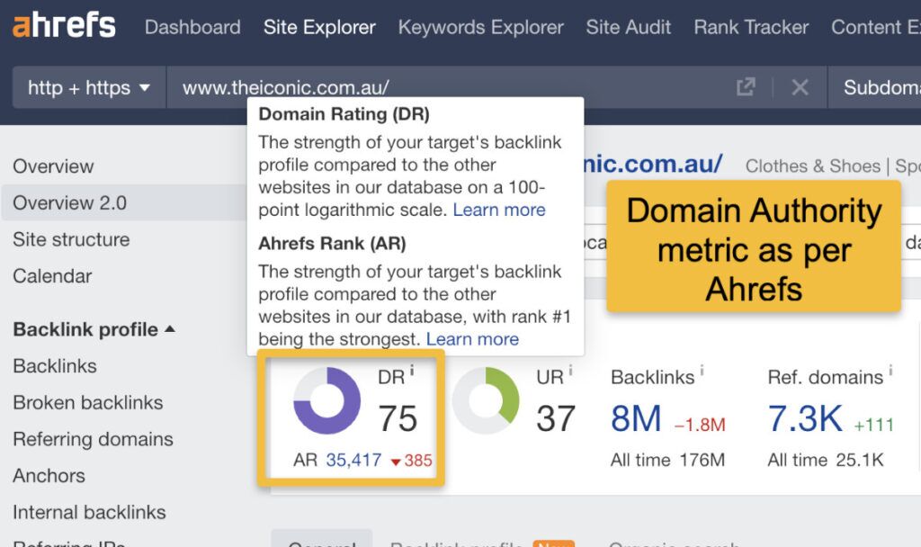 Domain authority scale chart showing how backlinks from high-authority sites improve SEO