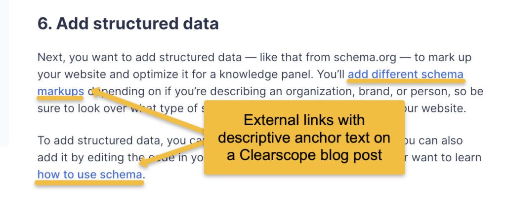 Example of proper descriptive anchor text for external links