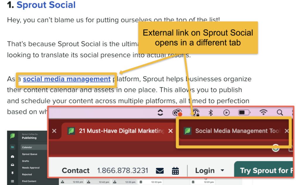 HTML code example showing target='_blank' attribute to open links in new tab