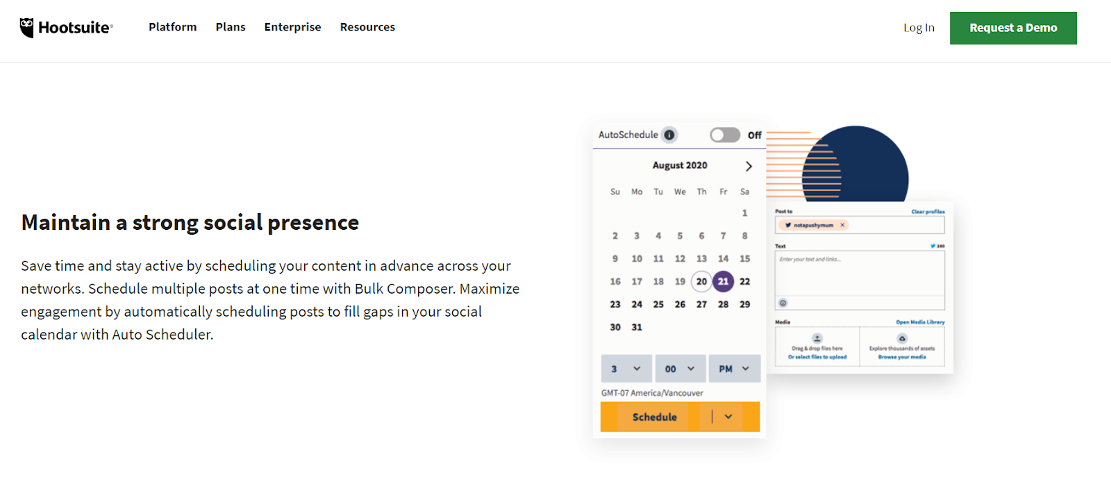 Hootsuite auto-schedule feature showing optimal posting times