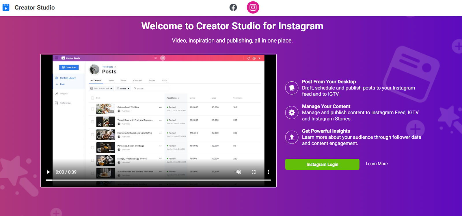 Facebook Creator Studio video scheduling