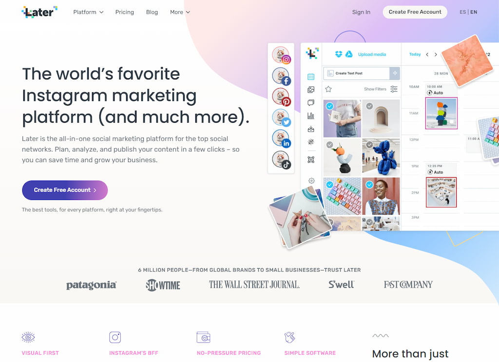 Later visual content calendar for Instagram