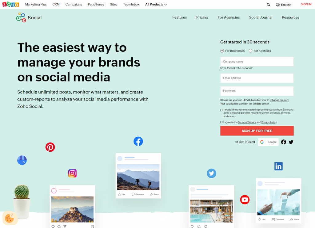 Zoho Social management dashboard