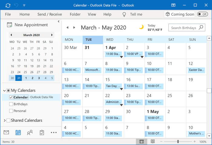 17 Best Google Calendar Alternatives 9 Microsoft Outlook Calendar interface showing month view with multiple schedules