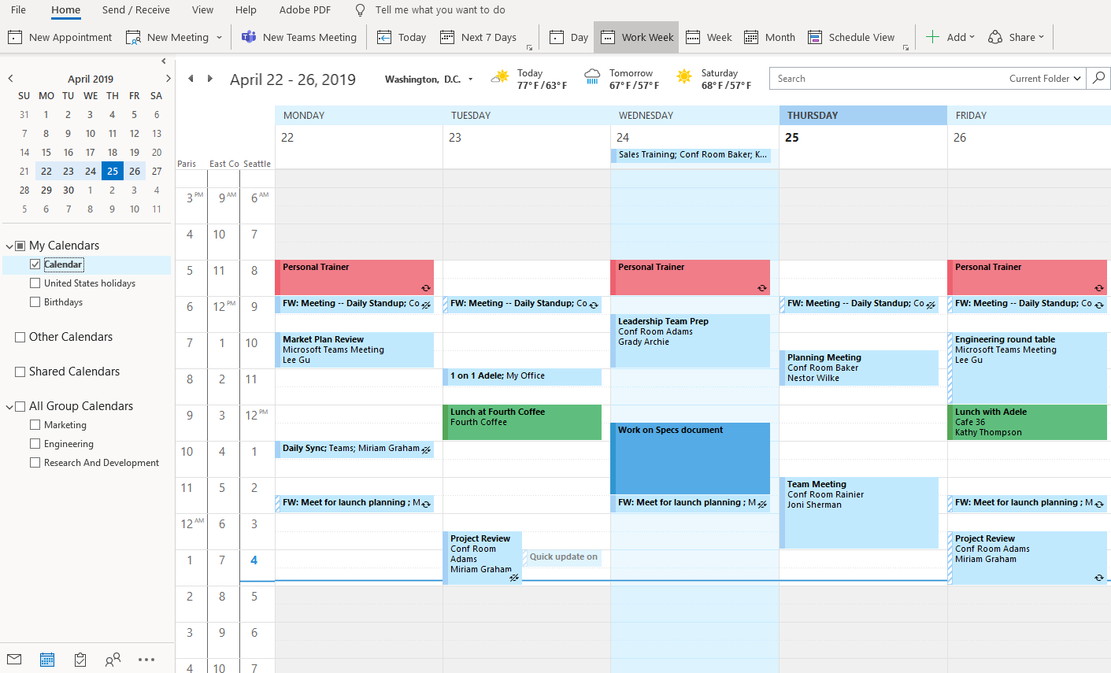 17 Best Google Calendar Alternatives 13 Microsoft Outlook Calendar showing week view with scheduled meetings