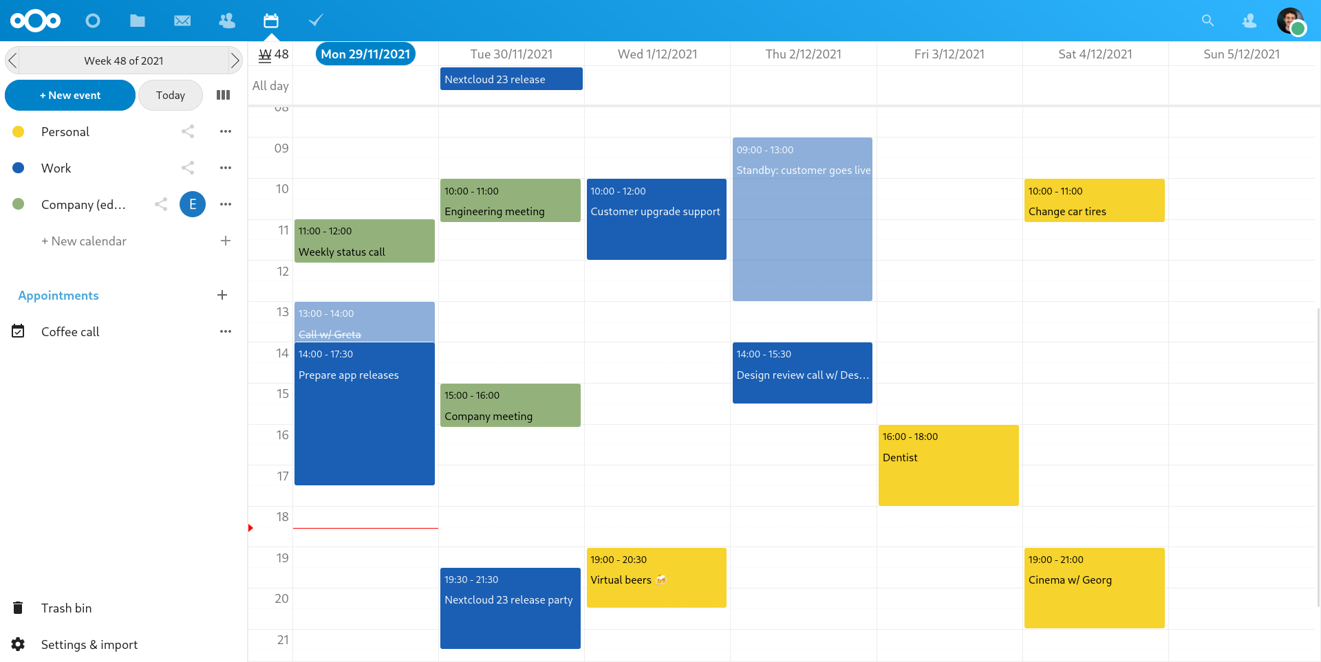17 Best Google Calendar Alternatives 15 Nextcloud Calendar interface showing month view and event creation panel