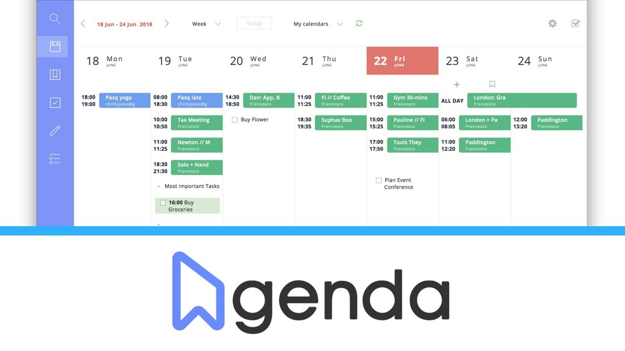 17 Best Google Calendar Alternatives 16 Edo Agenda interface showing daily agenda, tasks, and snippets for freelancers