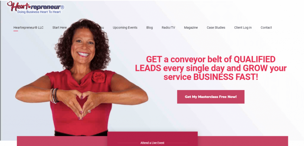 Heartrepreneur Business coaching website with event calendar and case studies