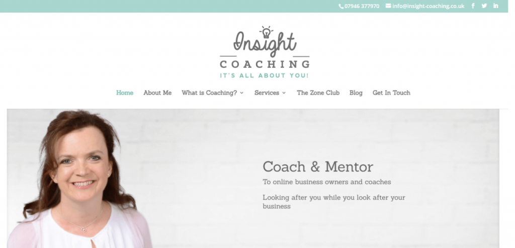 Insight Coaching Business Coaching website with FAQ and contact details