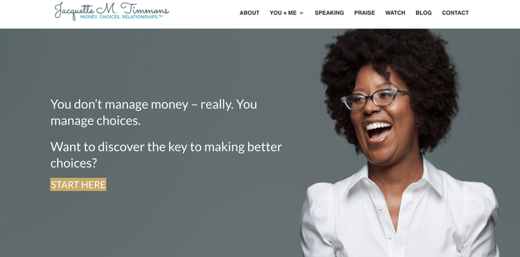 Jacquette Timmons website with compelling copy and opt-in