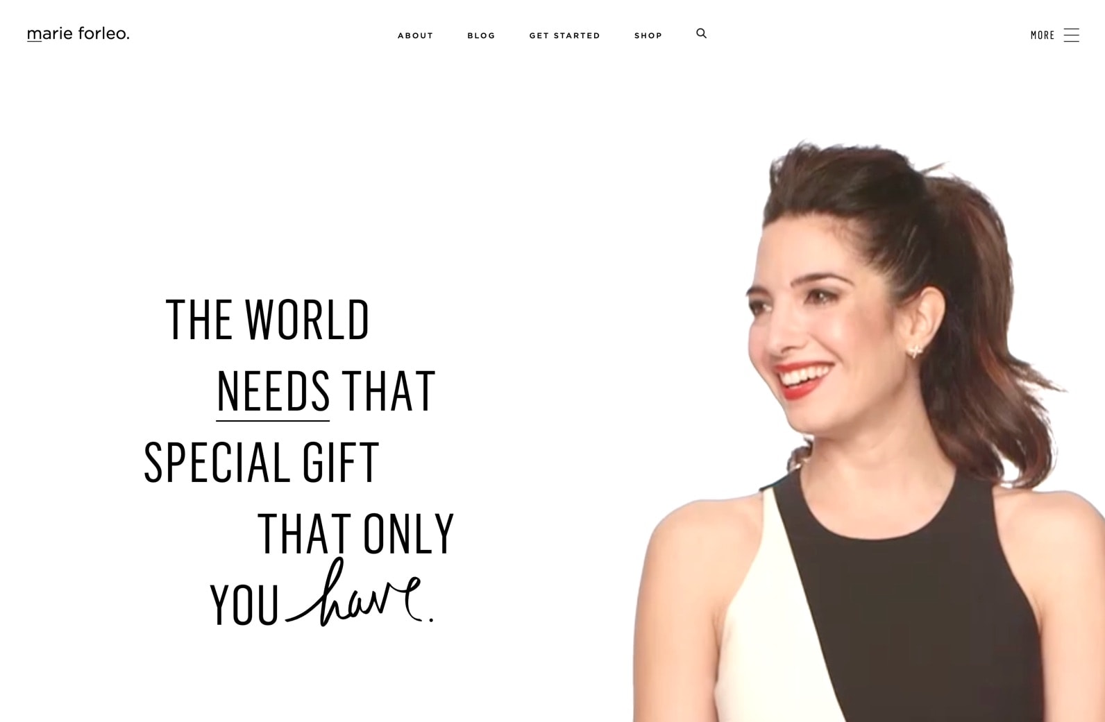 Marie Forleo website with video content and blog