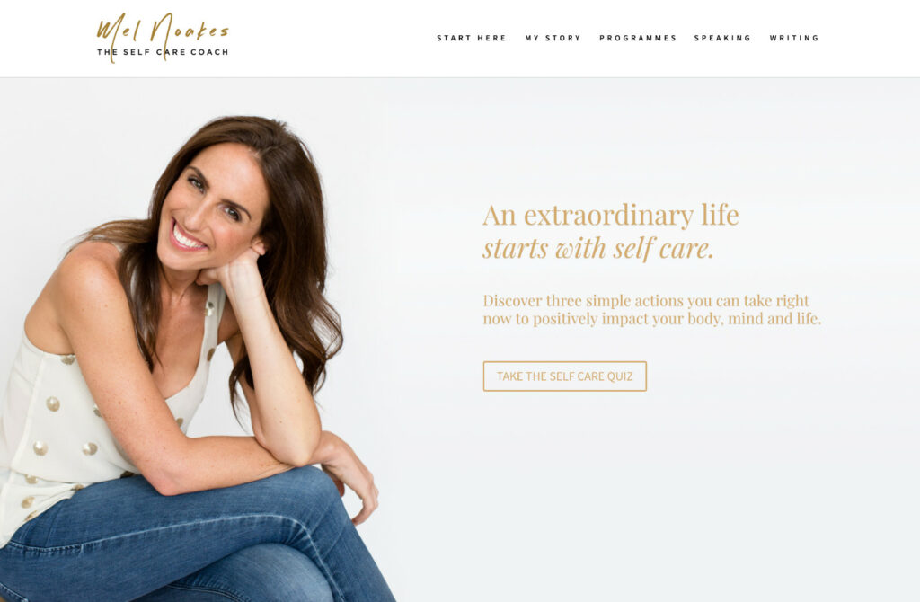 Great Coaching Websites - example from Mel Noakes self-care coach